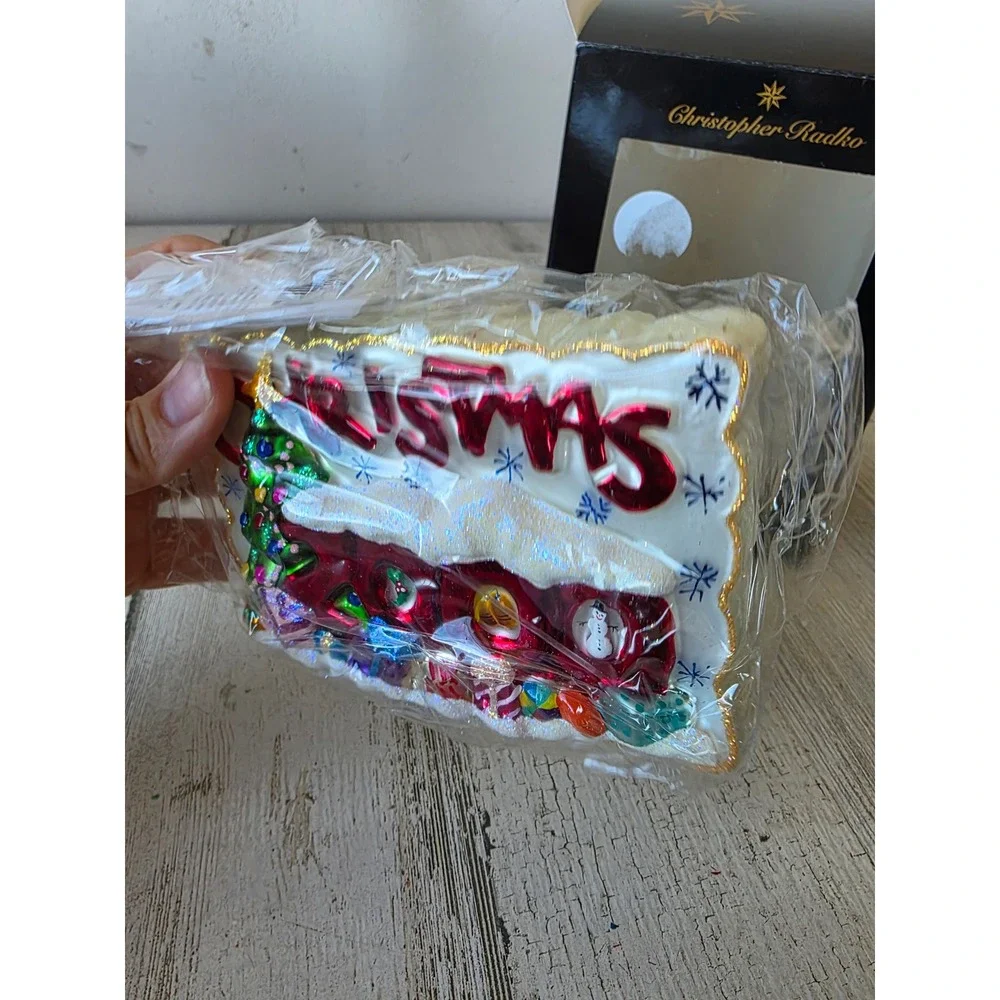 Vintage radko postmark 2000 card Xmas glass glitter ornament new Xmas tree